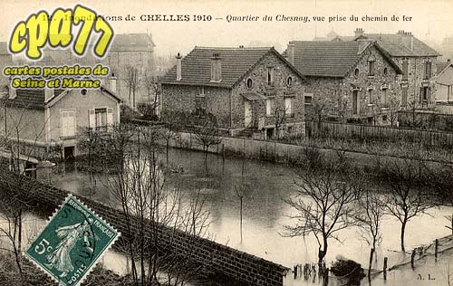 Chelles - Inondations de Chelles 1910 - Quartier du Chesnay, vue prise du chemin de fer