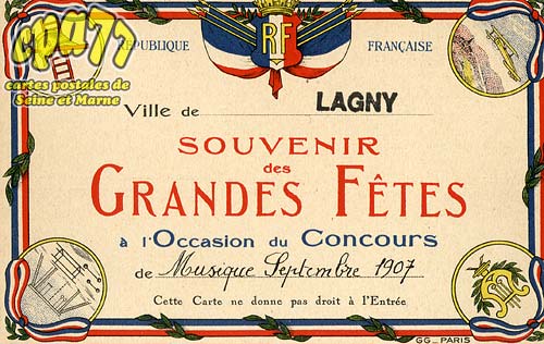 Lagny Sur Marne - Souvenir des Grandes Ftes  l'occasion du Concours de Musique Septembre 1907